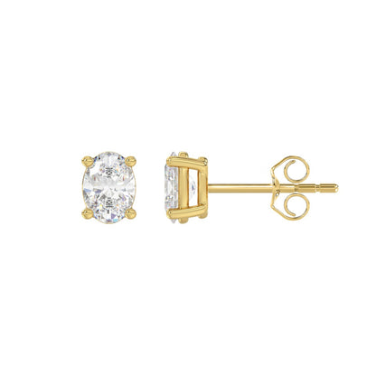4-Prong Basket Oval Diamond Stud Earrings 1 ct, 10K Yellow Gold, flat view