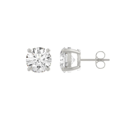 4-Prong Basket Round Brilliant Diamond Stud Earrings 4 ct, 10K White Gold, flat view