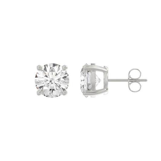 4-Prong Basket Round Brilliant Diamond Stud Earrings 4 ct, 10K White Gold, flat view