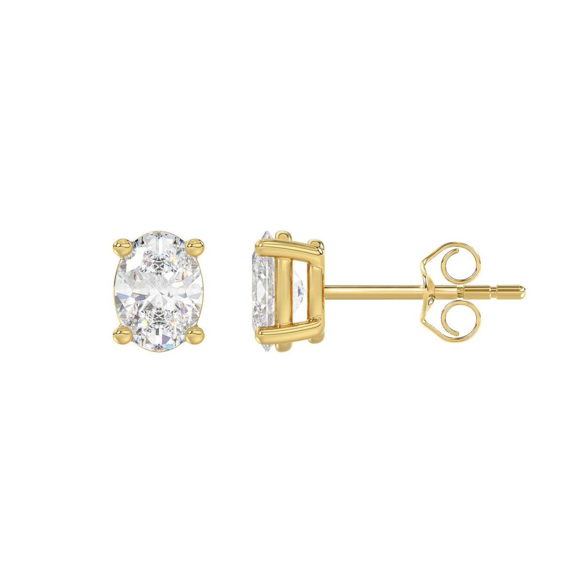 4-Prong Basket Oval Diamond Stud Earrings 1.5 ct, 10K Yellow Gold, flat view