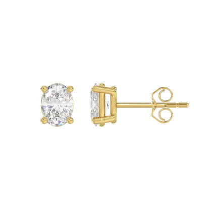 4-Prong Basket Oval Diamond Stud Earrings 1.5 ct, 10K Yellow Gold, flat view