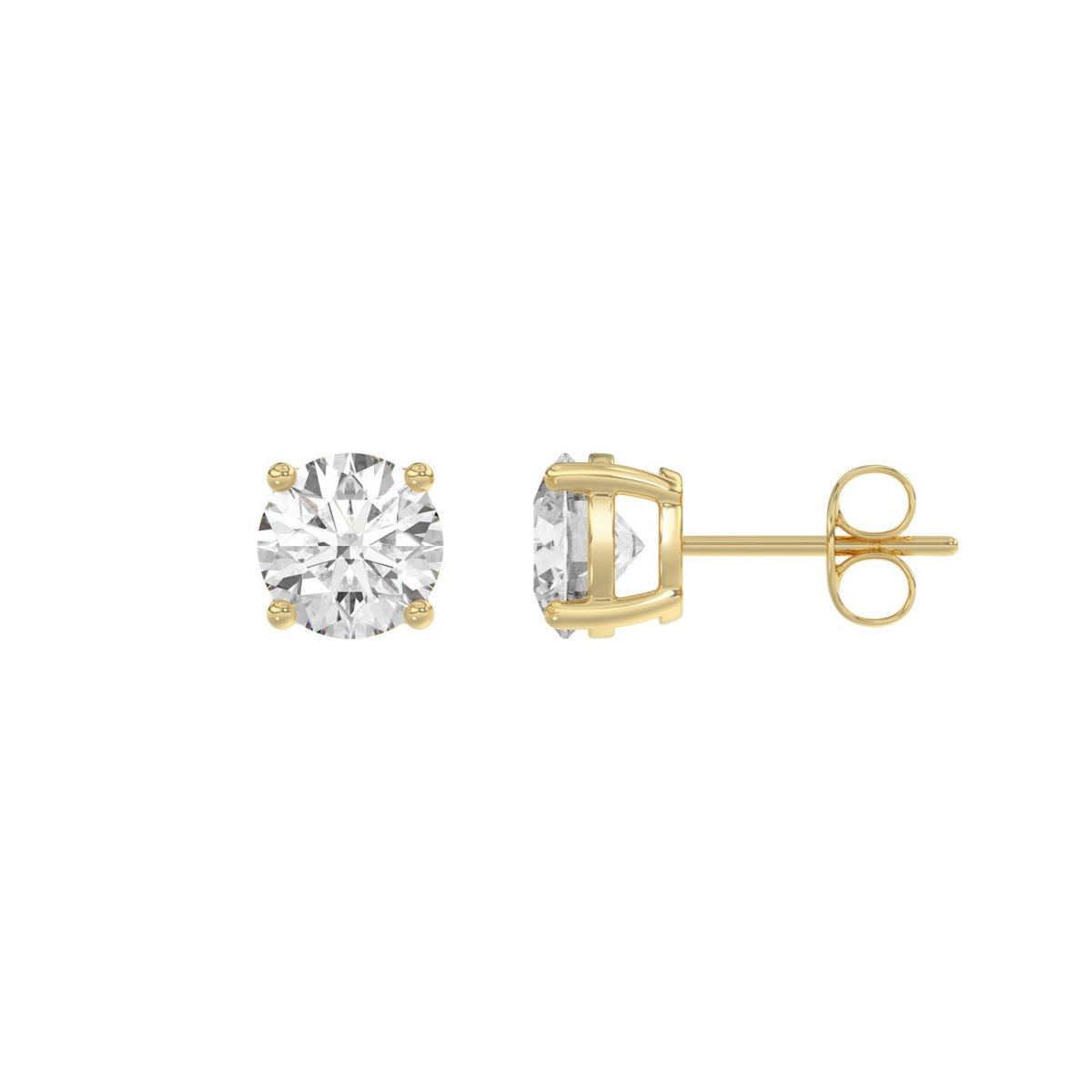 4-Prong Basket Round Brilliant Diamond Stud Earrings 2 ct, 10K Yellow Gold, flat view