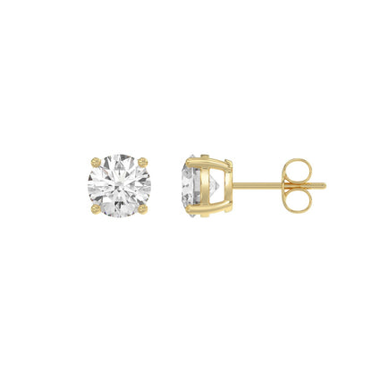 4-Prong Basket Round Brilliant Diamond Stud Earrings 2 ct, 10K Yellow Gold, flat view
