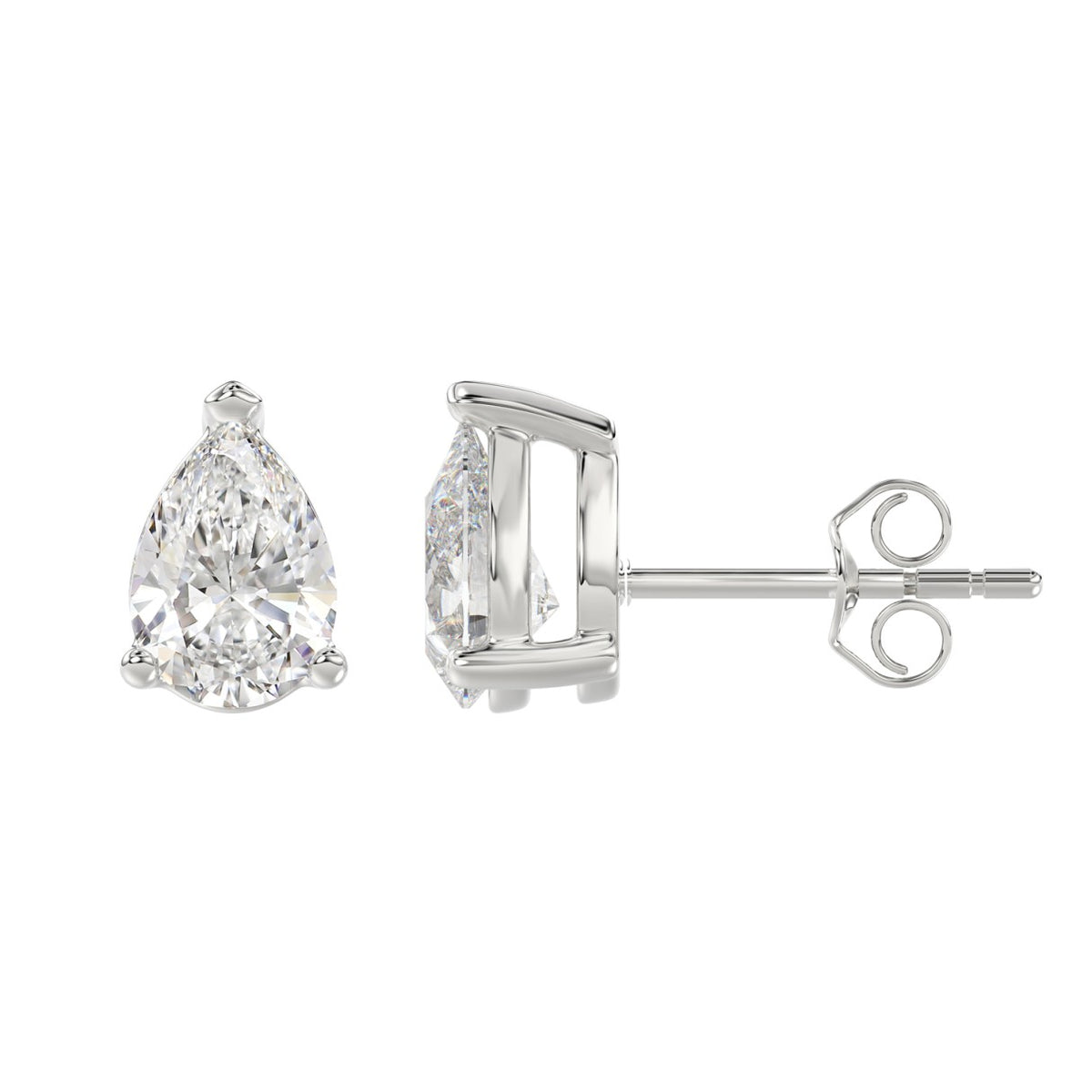 3-Prong Basket Pear Diamond Stud Earrings 3 ct, 10K White Gold, flat view