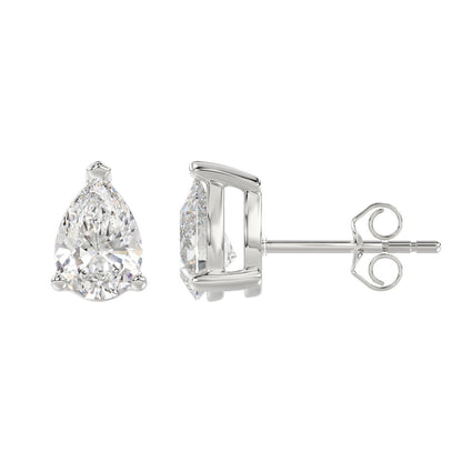 3-Prong Basket Pear Diamond Stud Earrings 3 ct, 10K White Gold, flat view