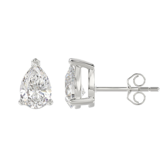 3-Prong Basket Pear Diamond Stud Earrings 3 ct, 10K White Gold, flat view