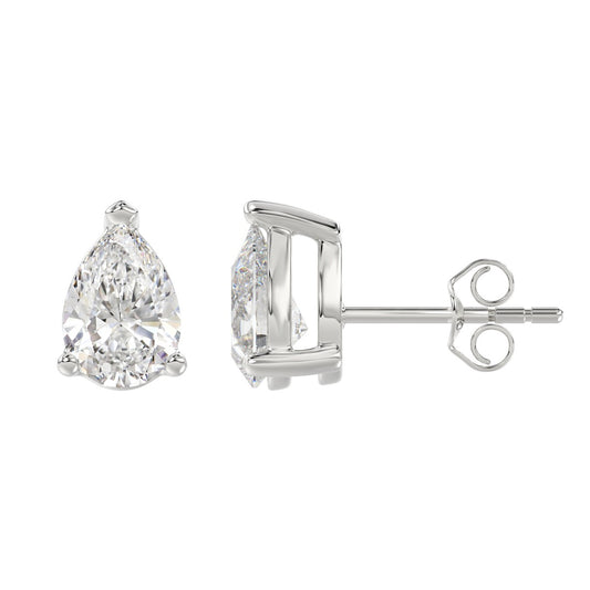 3-Prong Basket Pear Diamond Stud Earrings 4 ct, 10K White Gold, flat view