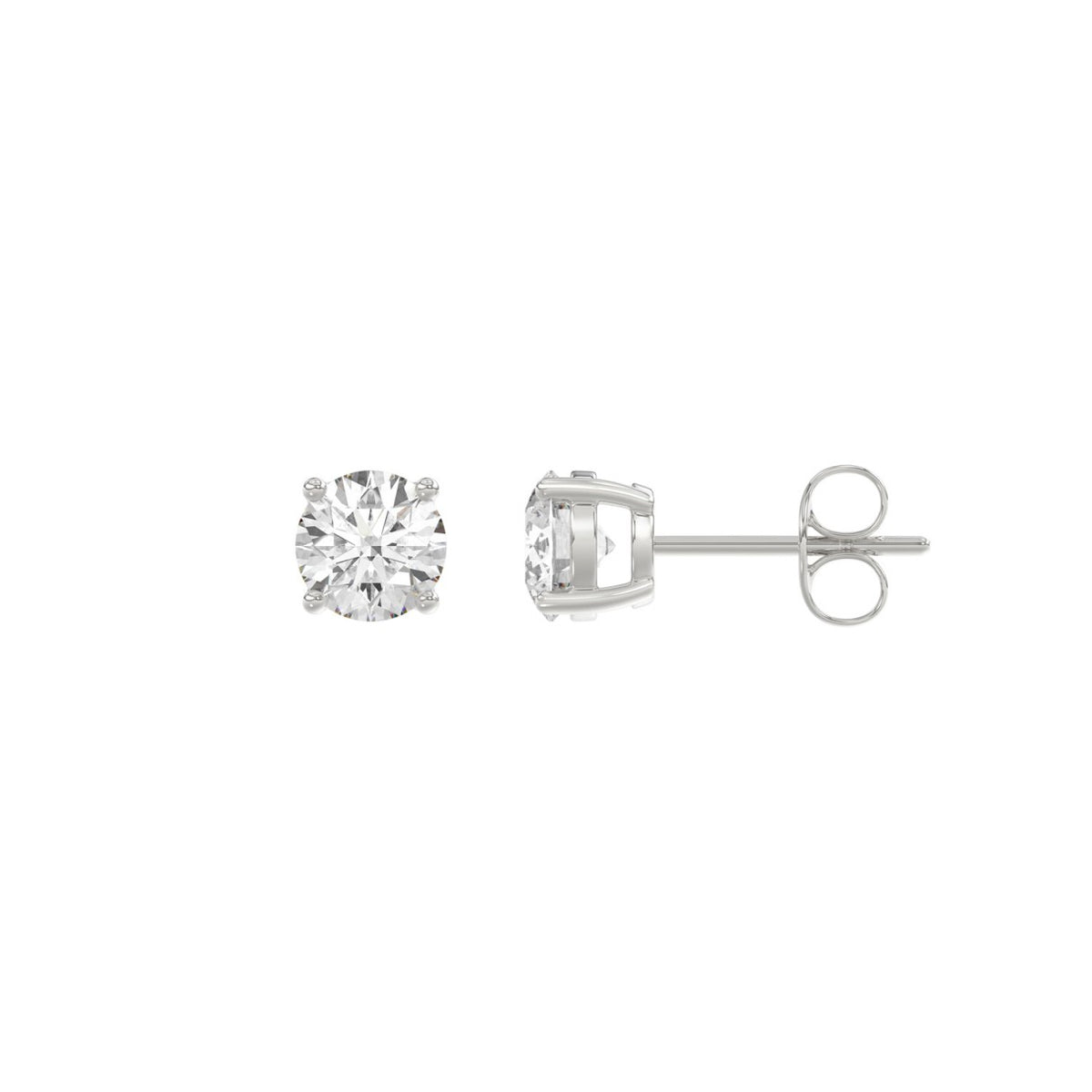 4-Prong Basket Round Brilliant Diamond Stud Earrings 1 ct, 10K White Gold, flat view