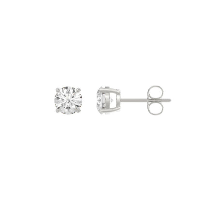 4-Prong Basket Round Brilliant Diamond Stud Earrings 1 ct, 10K White Gold, flat view