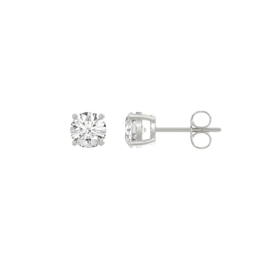 4-Prong Basket Round Brilliant Diamond Stud Earrings 1 ct, 10K White Gold, flat view