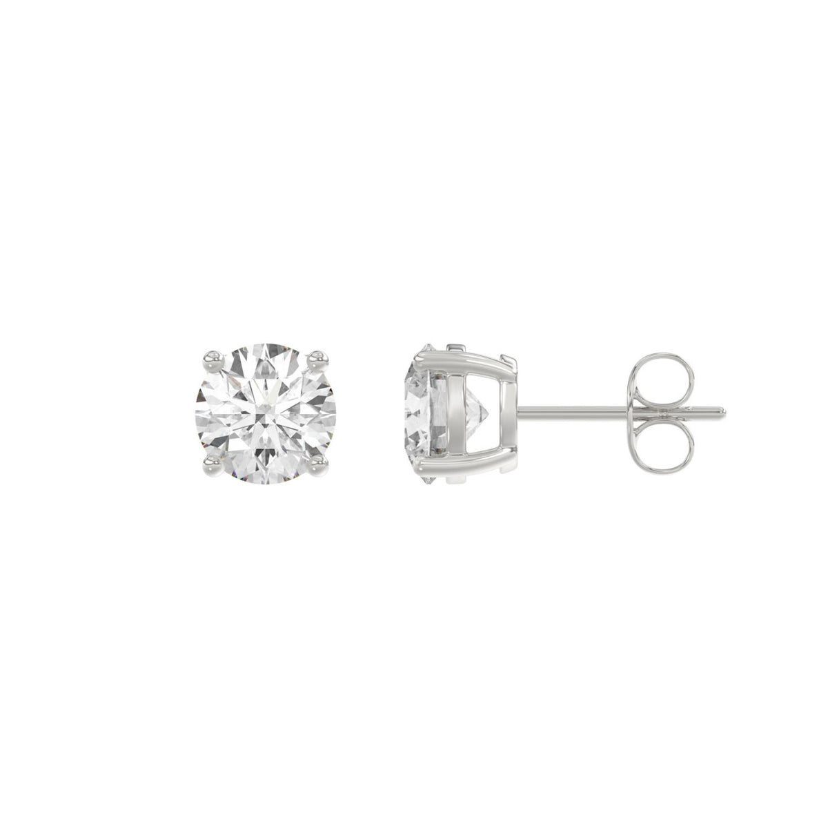 4-Prong Basket Round Brilliant Diamond Stud Earrings 2 ct, 10K White Gold, flat view