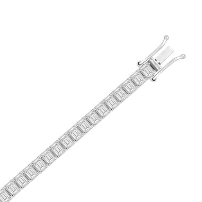 Classic 4 Prong Emerald Cut Diamond Tennis Bracelet approx. 9 ct, 10K White Gold, flat view
