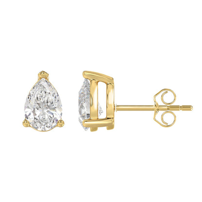 3-Prong Basket Pear Diamond Stud Earrings 3 ct, 10K Yellow Gold, flat view