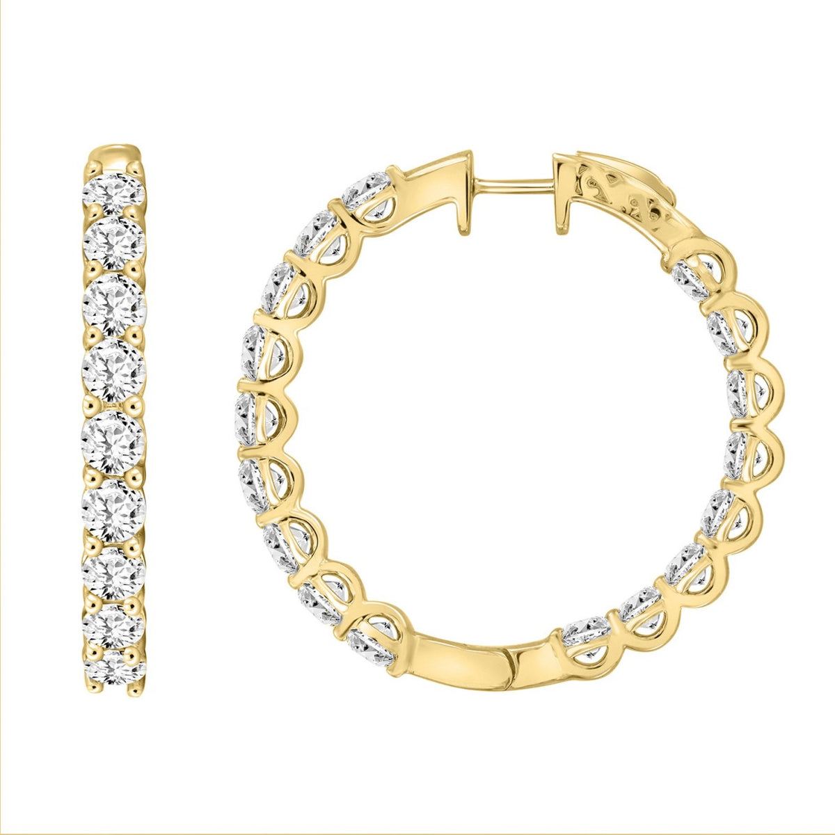 Inside-Out Round Diamond Hoop Earrings 7 ct, 10K Yellow Gold, flat view
