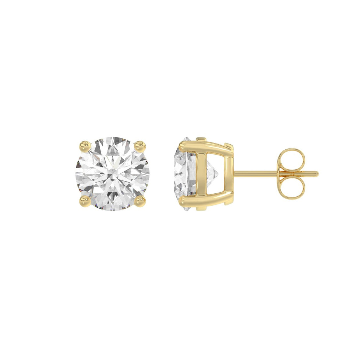 4-Prong Basket Round Brilliant Diamond Stud Earrings 4 ct, 10K Yellow Gold, flat view