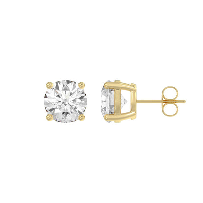 4-Prong Basket Round Brilliant Diamond Stud Earrings 4 ct, 10K Yellow Gold, flat view