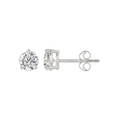 3-Prong Basket Round Brilliant Diamond Stud Earrings 1.5 ct, 10K White Gold, flat view