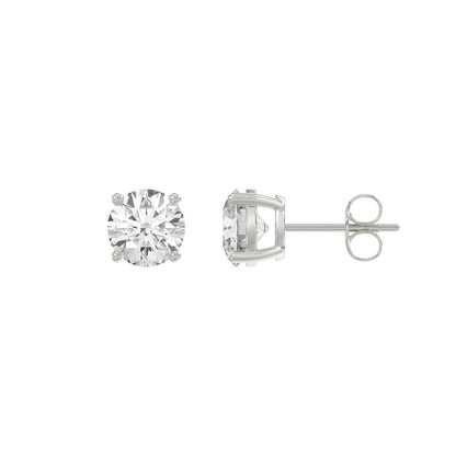 4-Prong Basket Round Brilliant Diamond Stud Earrings 2 ct, 10K White Gold, flat view