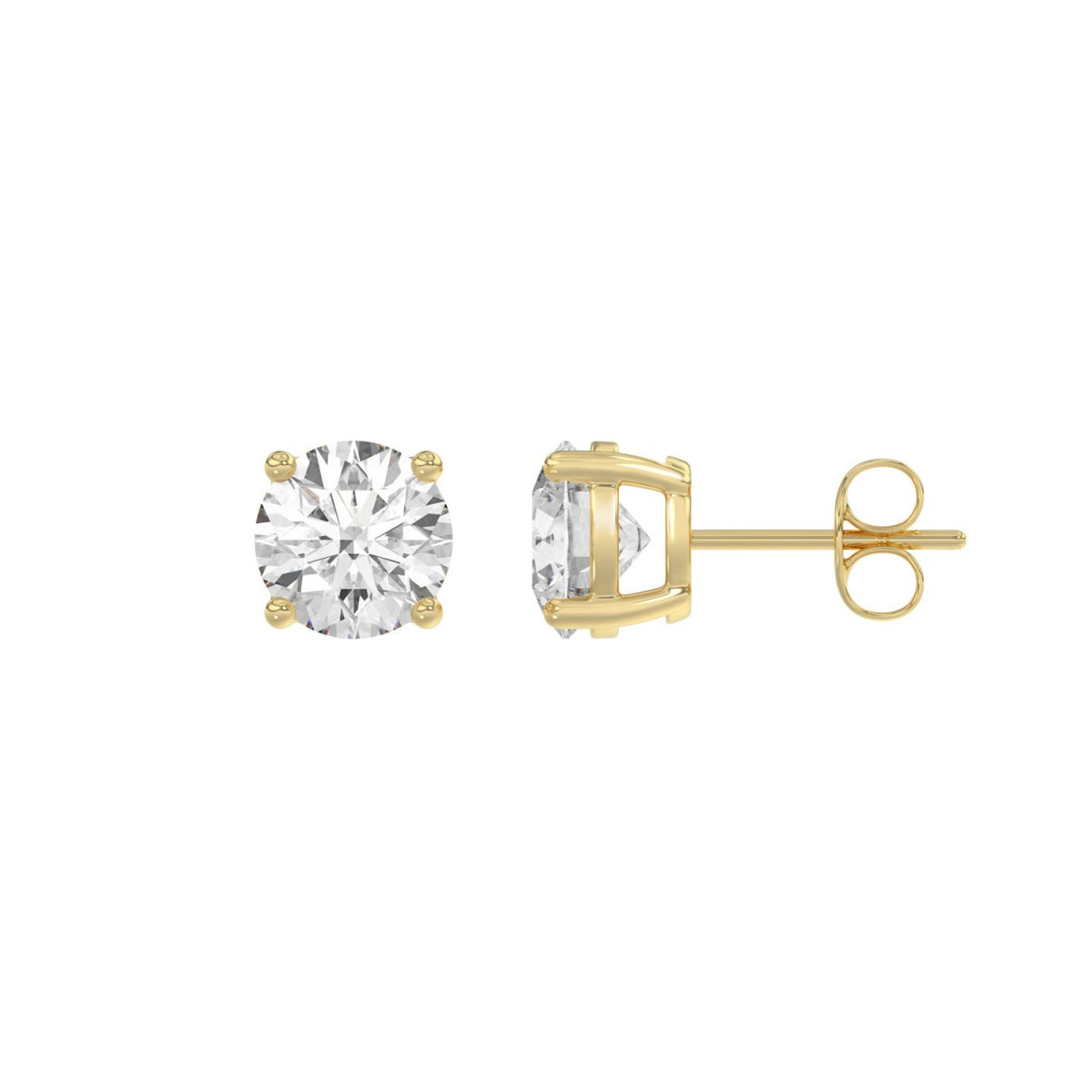 4-Prong Basket Round Brilliant Diamond Stud Earrings 2.5 ct, 10K Yellow Gold, flat view