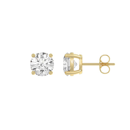 4-Prong Basket Round Brilliant Diamond Stud Earrings 2.5 ct, 10K Yellow Gold, flat view