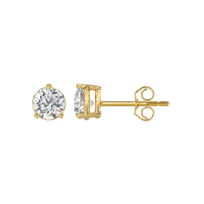 3-Prong Basket Round Brilliant Diamond Stud Earrings 1.5 ct, 10K Yellow Gold, flat view