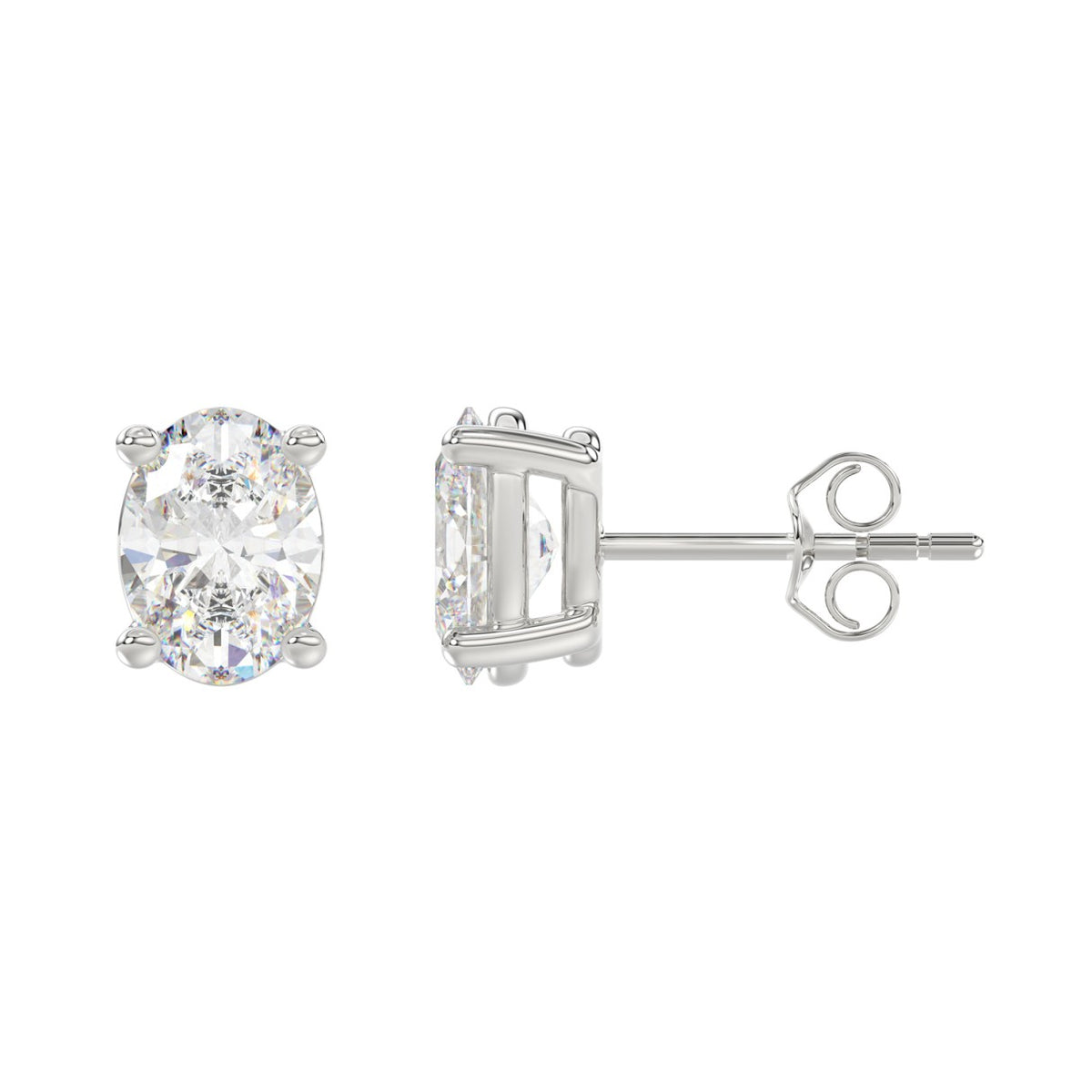 4-Prong Basket Oval Diamond Stud Earrings 4 ct, 10K White Gold, flat view