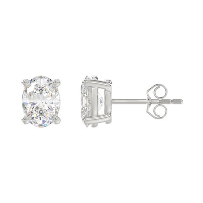 4-Prong Basket Oval Diamond Stud Earrings 4 ct, 10K White Gold, flat view