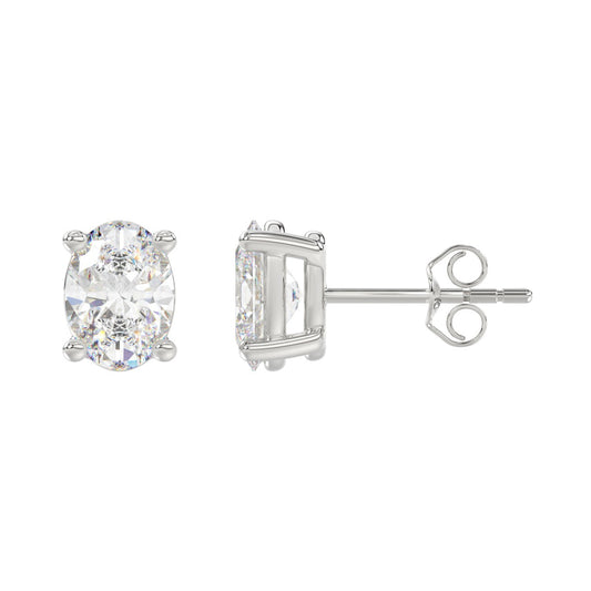 4-Prong Basket Oval Diamond Stud Earrings 4 ct, 10K White Gold, flat view