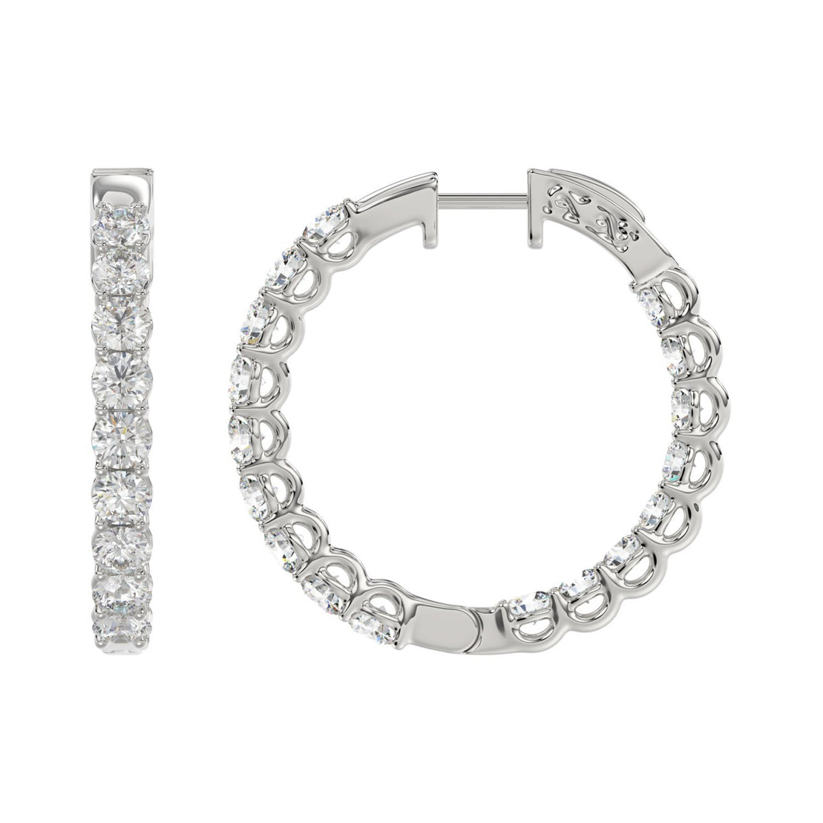 Inside-Out Round Diamond Hoop Earrings 3 ct, 10K White Gold, flat view
