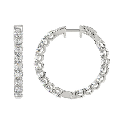 Inside-Out Round Diamond Hoop Earrings 3 ct, 10K White Gold, flat view