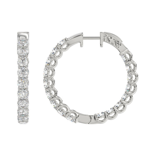 Inside-Out Round Diamond Hoop Earrings 3 ct, 10K White Gold, flat view