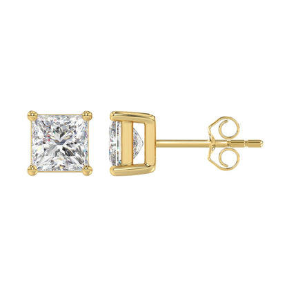 4-Prong Basket Princess Diamond Stud Earrings 3 ct, 10K Yellow Gold, flat view