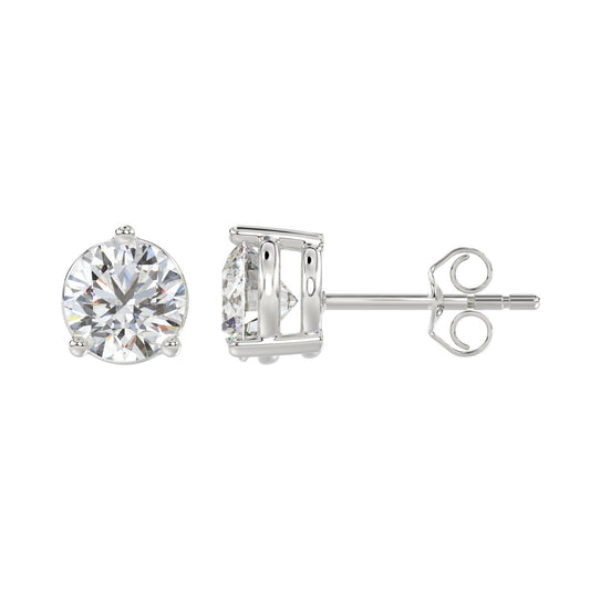 3-Prong Basket Round Brilliant Diamond Stud Earrings 4 ct, 10K White Gold, flat view