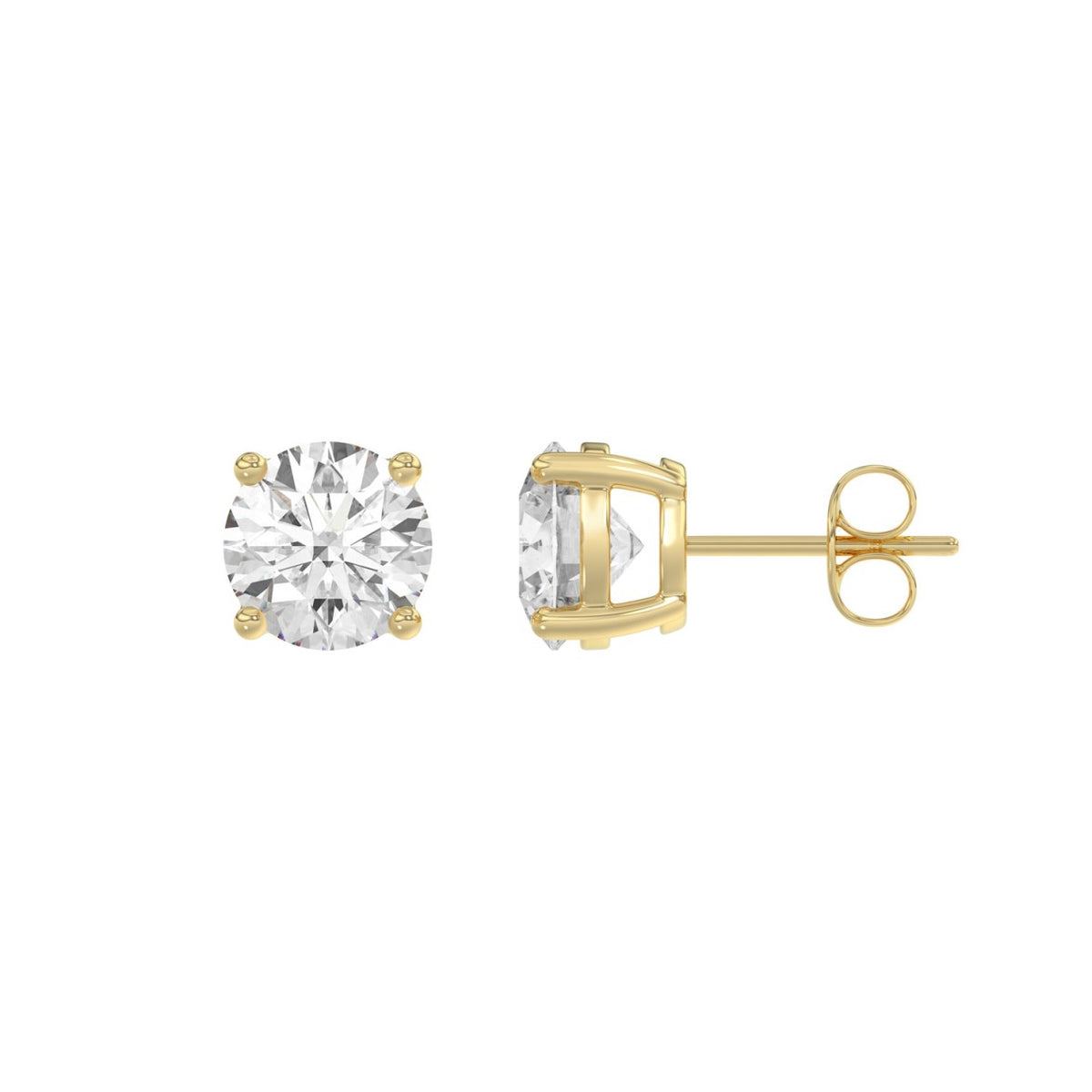 4-Prong Basket Round Brilliant Diamond Stud Earrings 3 ct, 10K Yellow Gold, flat view