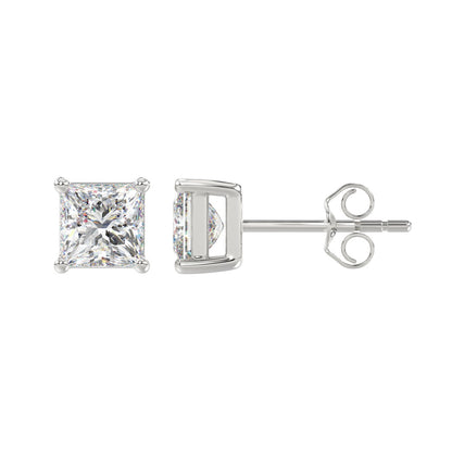 4-Prong Basket Princess Diamond Stud Earrings 2.5 ct, 10K White Gold, flat view