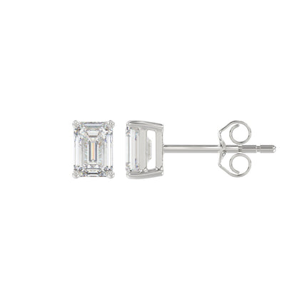 4-Prong Basket Emerald Cut Diamond Stud Earrings 1 ct, 10K White Gold, flat view