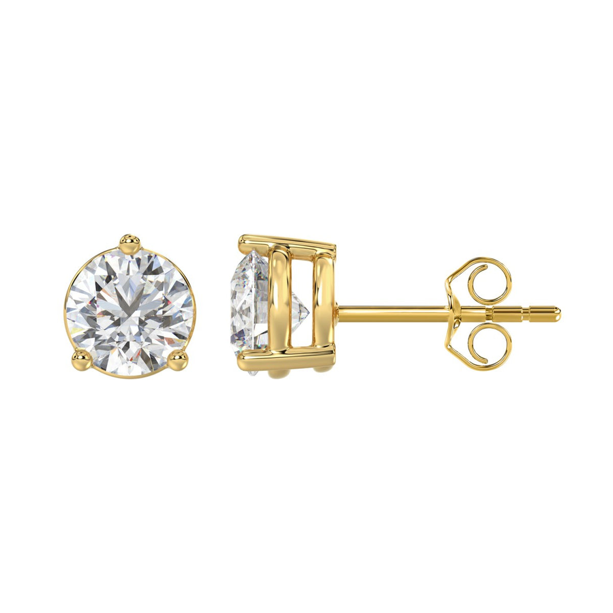 3-Prong Basket Round Brilliant Diamond Stud Earrings 4 ct, 10K Yellow Gold, flat view