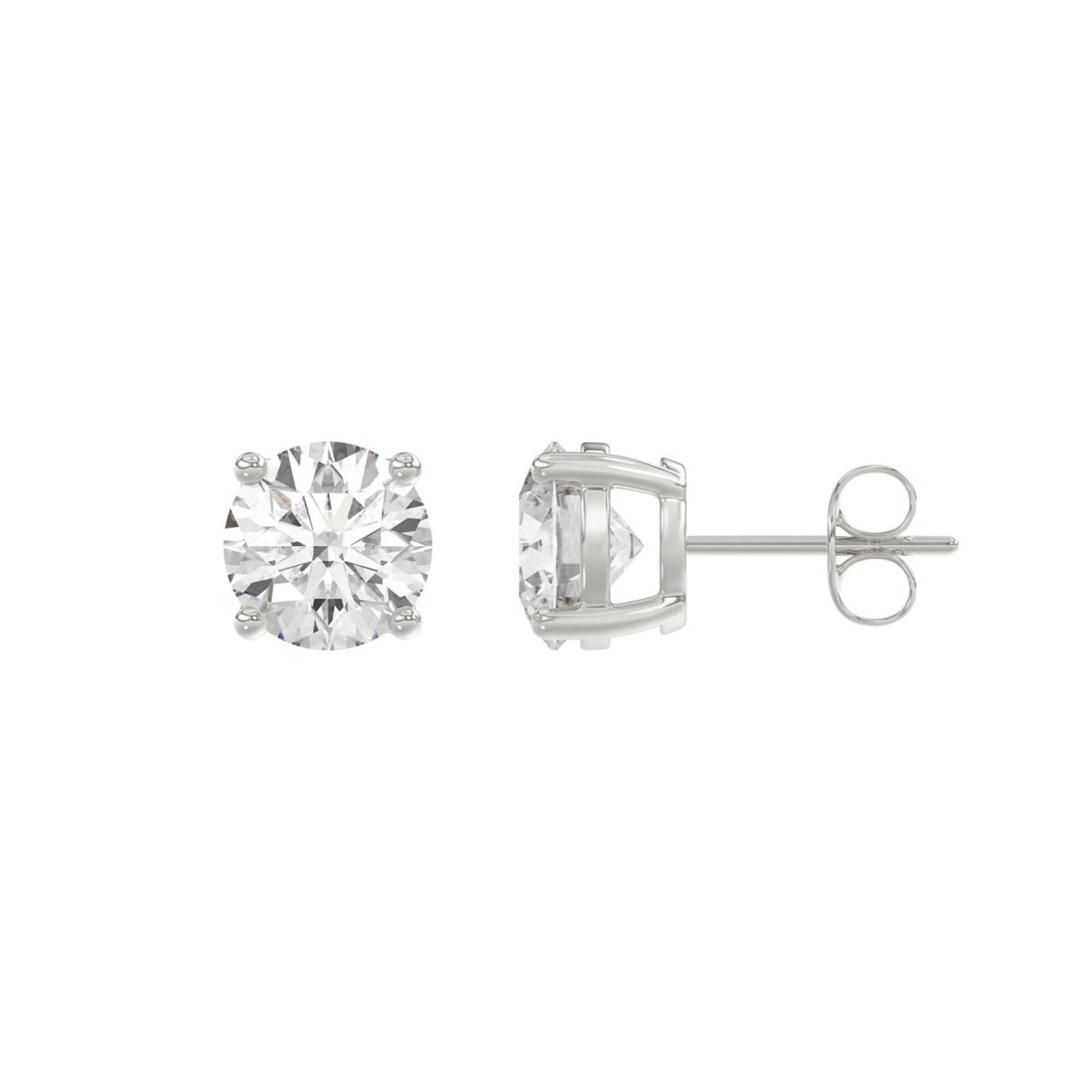 4-Prong Basket Round Brilliant Diamond Stud Earrings 3 ct, 10K White Gold, flat view