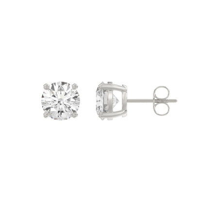 4-Prong Basket Round Brilliant Diamond Stud Earrings 3 ct, 10K White Gold, flat view