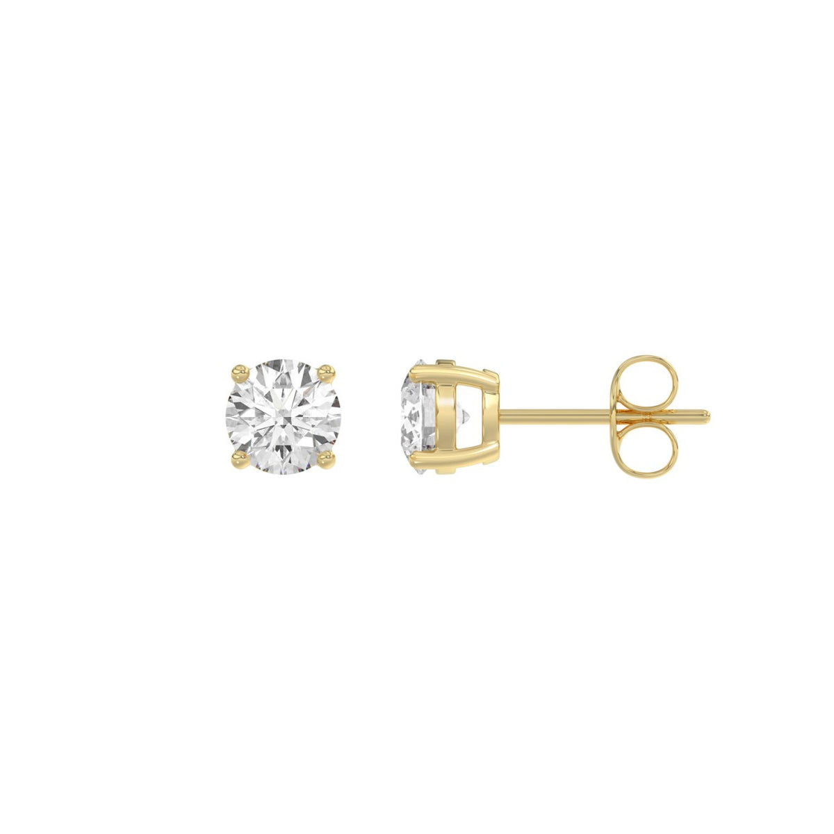4-Prong Basket Round Brilliant Diamond Stud Earrings 1 ct, 10K Yellow Gold, flat view