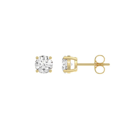 4-Prong Basket Round Brilliant Diamond Stud Earrings 1 ct, 10K Yellow Gold, flat view