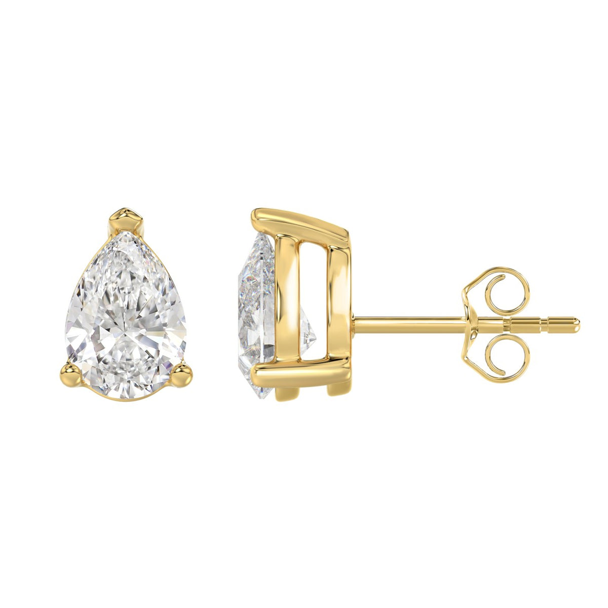 3-Prong Basket Pear Diamond Stud Earrings 4 ct, 10K Yellow Gold, flat view