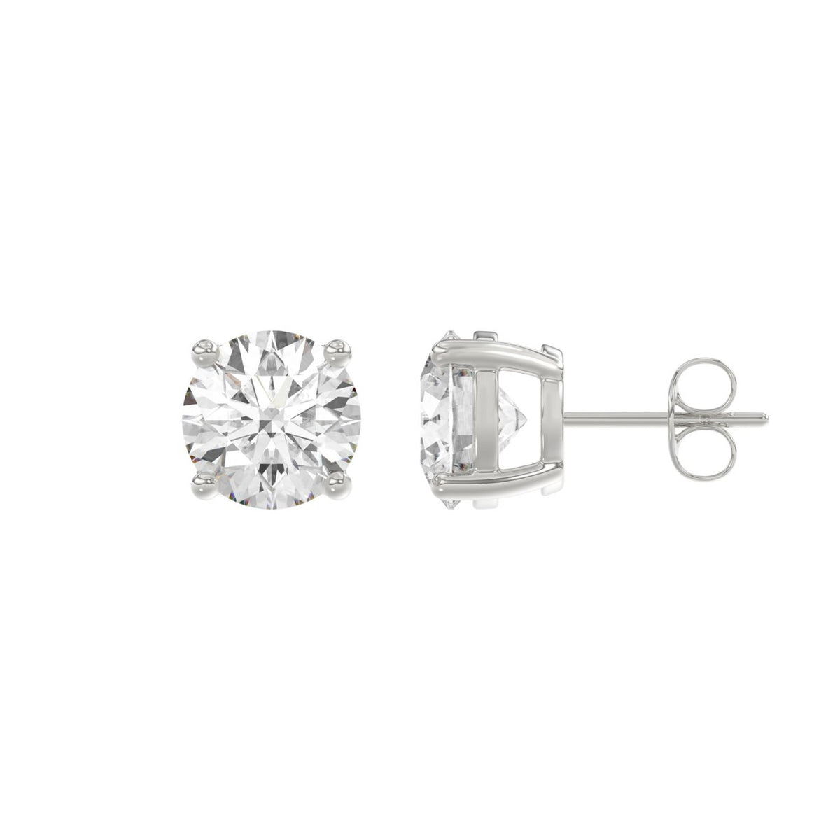 4-Prong Basket Round Brilliant Diamond Stud Earrings 4 ct, 10K White Gold, flat view