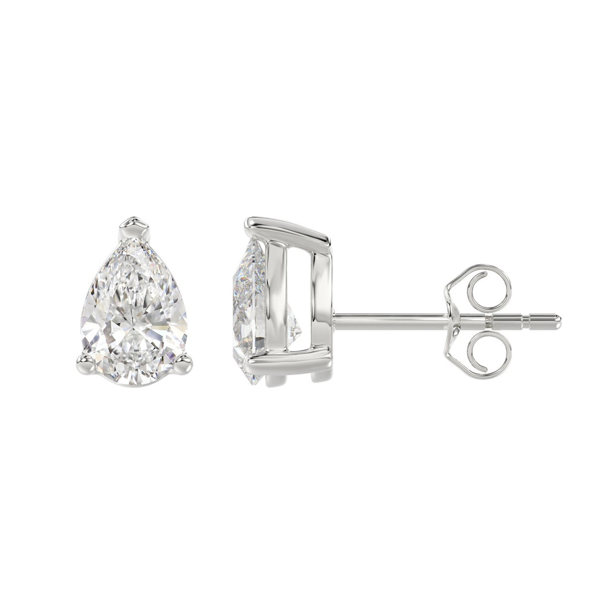 3-Prong Basket Pear Diamond Stud Earrings 2.5 ct, 10K White Gold, flat view