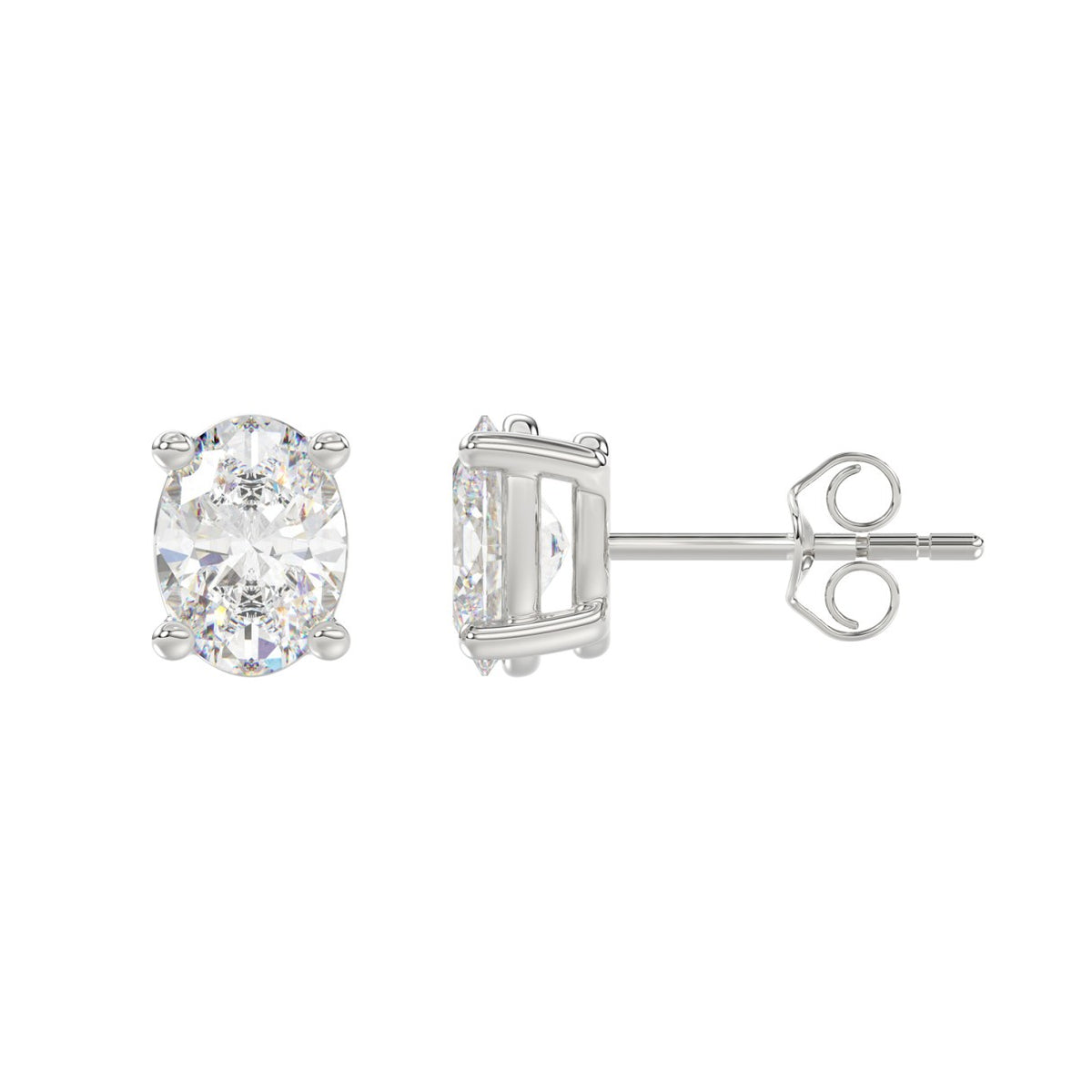 4-Prong Basket Oval Diamond Stud Earrings 2.5 ct, 10K White Gold, flat view