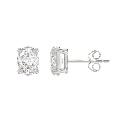 4-Prong Basket Oval Diamond Stud Earrings 2.5 ct, 10K White Gold, flat view