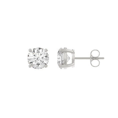 4-Prong Basket Round Brilliant Diamond Stud Earrings 2.5 ct, 10K White Gold, flat view