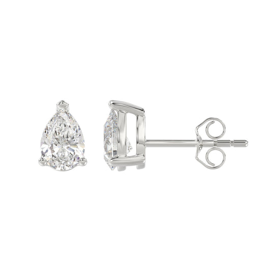 3-Prong Basket Pear Diamond Stud Earrings 2 ct, 10K White Gold, flat view