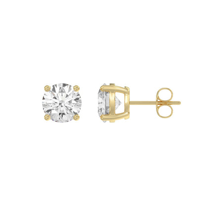 4-Prong Basket Round Brilliant Diamond Stud Earrings 3 ct, 10K Yellow Gold, flat view