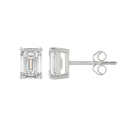 4-Prong Basket Emerald Cut Diamond Stud Earrings 2.5 ct, 10K White Gold, flat view